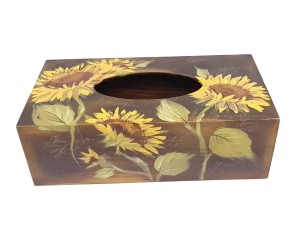 Chustecznik prostokątny  słoneczniki na brązie