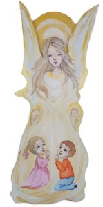 Anioł Stróż na desce malowany