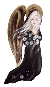 Anioł czarny z dmuchawcami